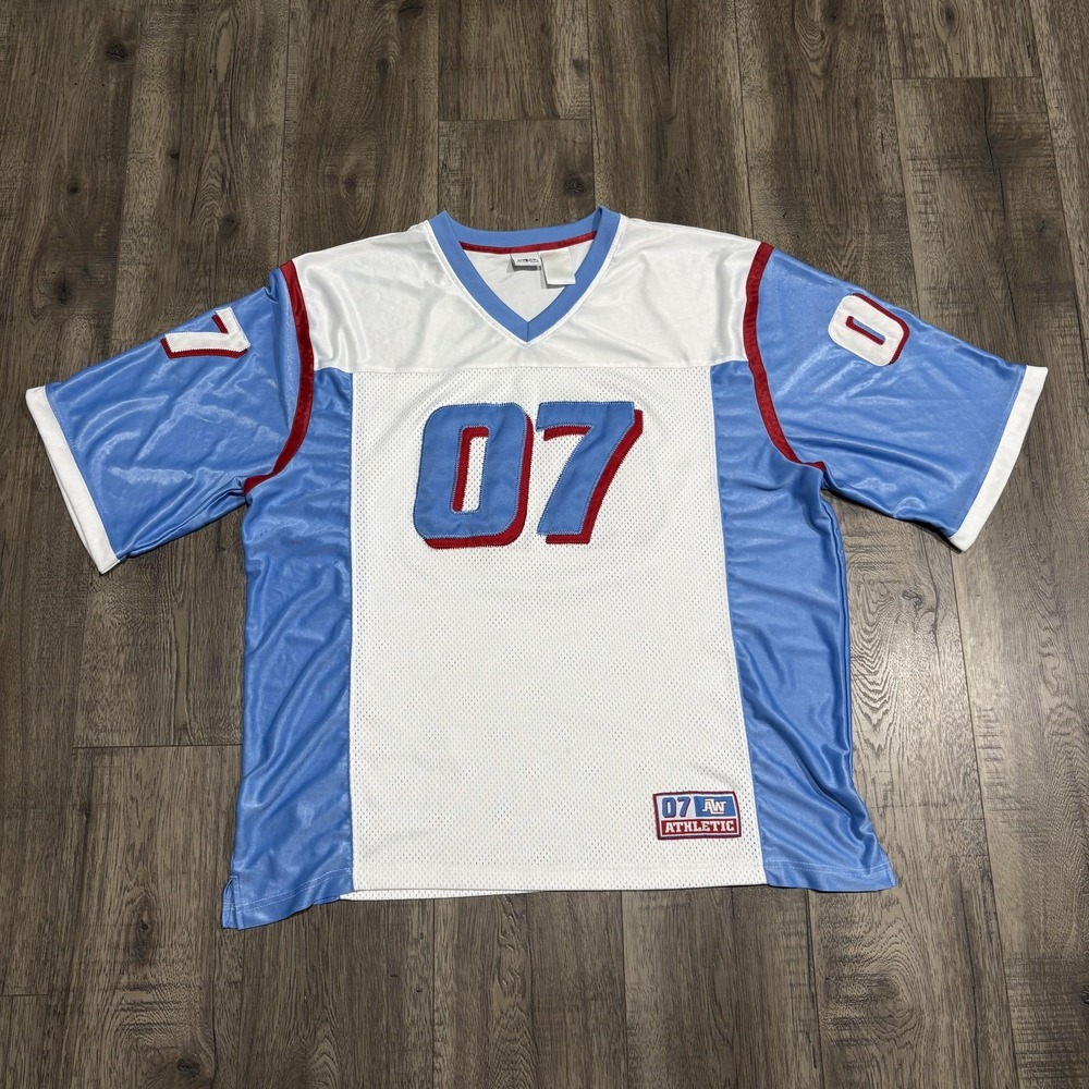 Athletic Works Jersey Shirt Mens 2XL White Blue 07 Football Mesh Colorblock Y2K
